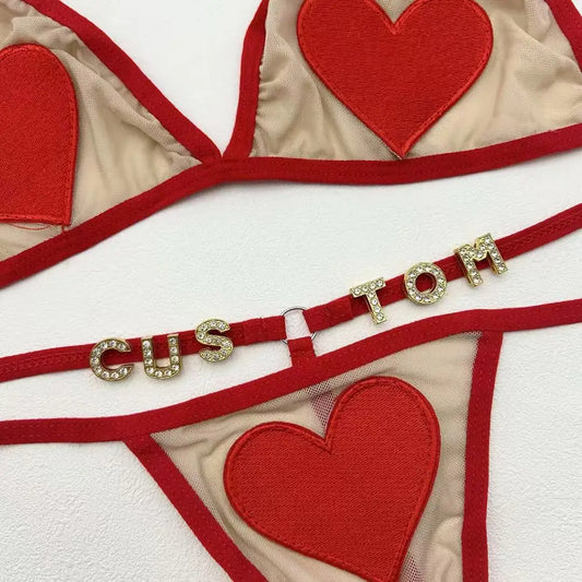 Custom Name Bikini Thong Set – Personalized Triangle Bra & Panties