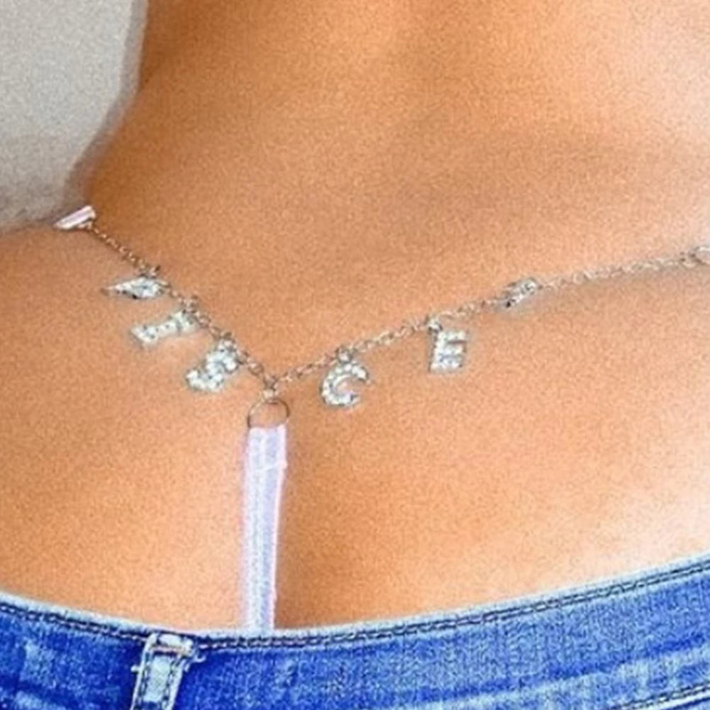 Custom Name Thong Bikini with Multicolor Crystal Waist Chain