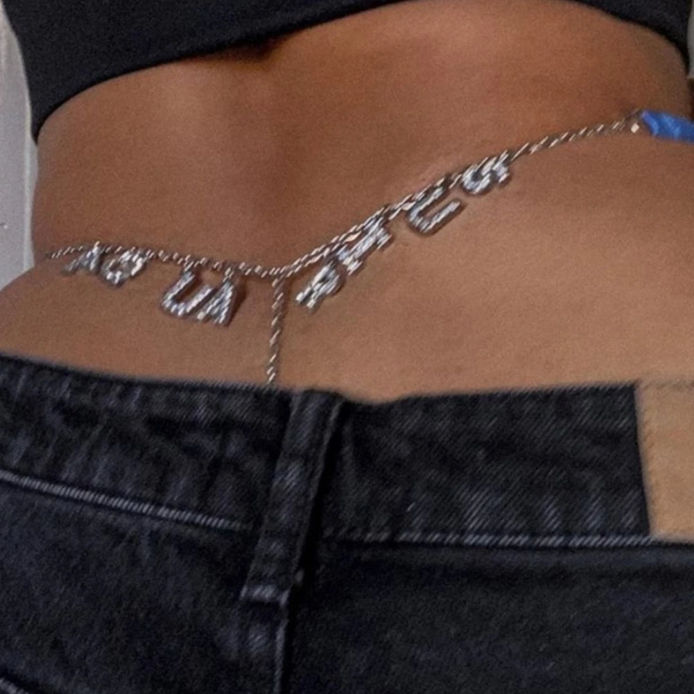 Custom Name Thong Bikini with Multicolor Crystal Waist Chain