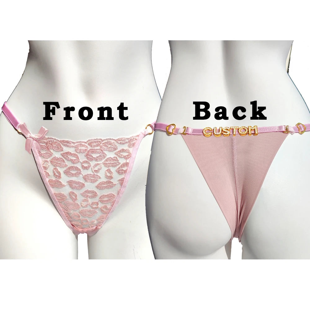 Custom Name Thong with Embroidered Lips
