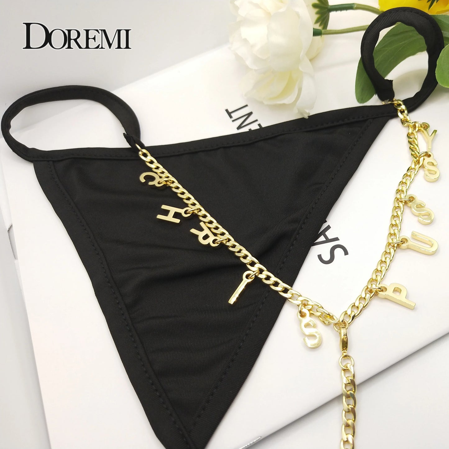 Custom Name Thongs With Personalized Belly Waist Chain for Women