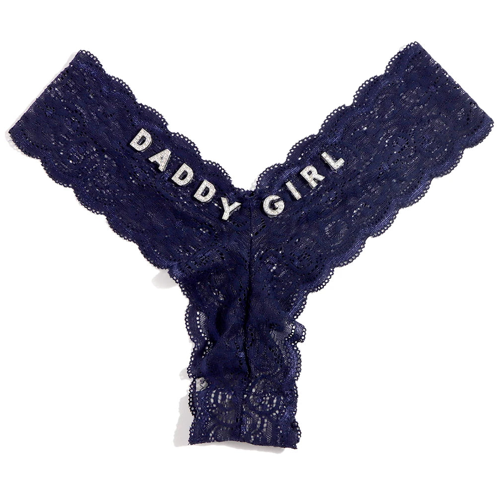 Custom Letters Lace V-String Thong - Personalized Low Waist Bikini Panties for Women