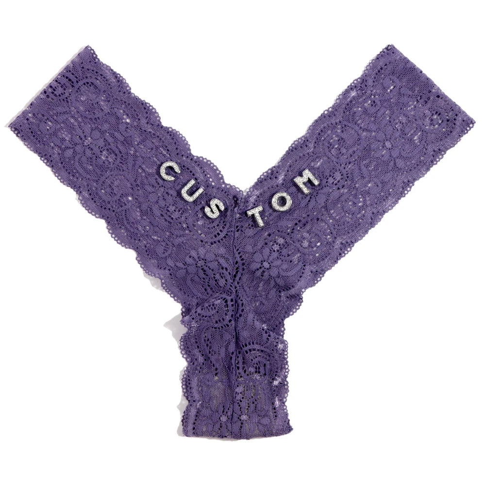 Custom Letters Lace V-String Thong - Personalized Low Waist Bikini Panties for Women