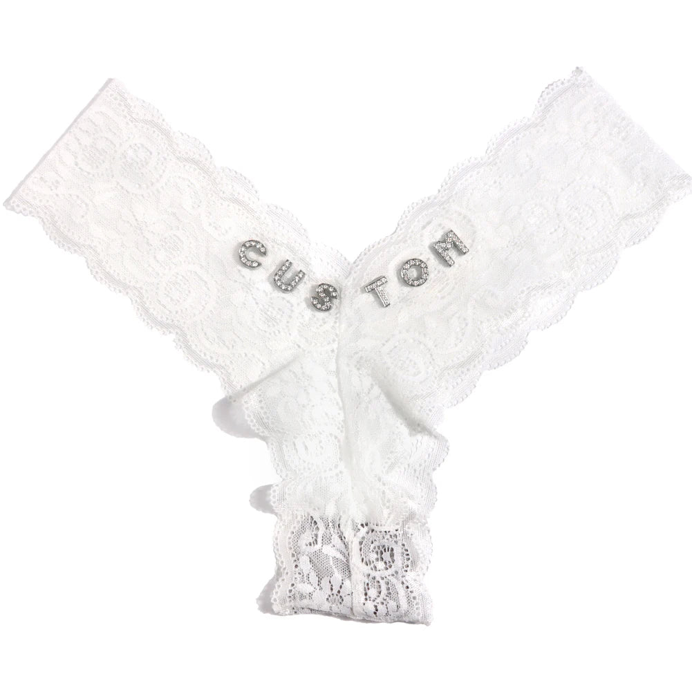 Custom Letters Lace V-String Thong - Personalized Low Waist Bikini Panties for Women