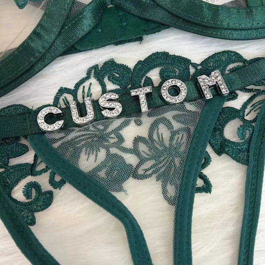 Custom Name Thong and Bra Set Personalized Lace Lingerie with Floral Design for Women