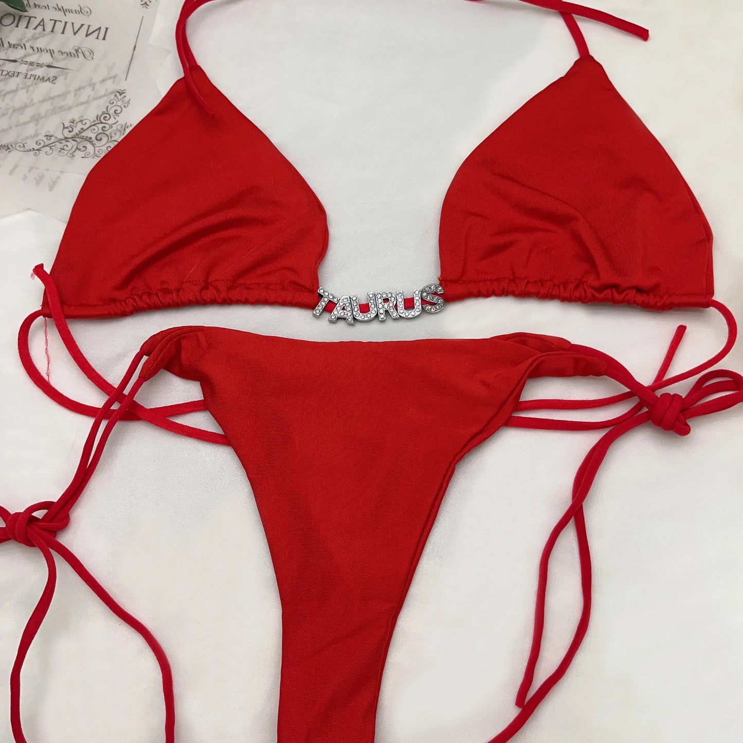 Custom Name Thong Crystal Bikini Swimsuit for Women