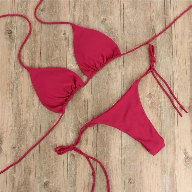 Custom Name Thong Crystal Bikini Swimsuit for Women