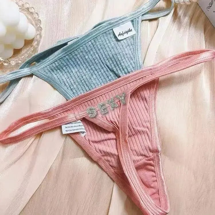 Custom Name Thong Personalized Hollow Flower Panties with Rhinestone Letters