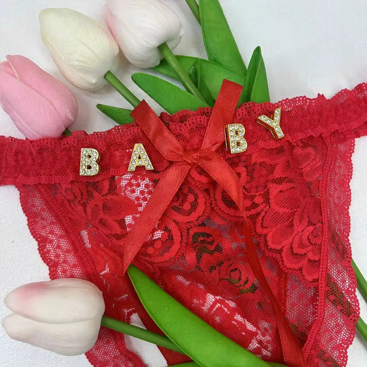 Custom Name Thong Sexy Lace Bowknot Panties with Crystal Letters