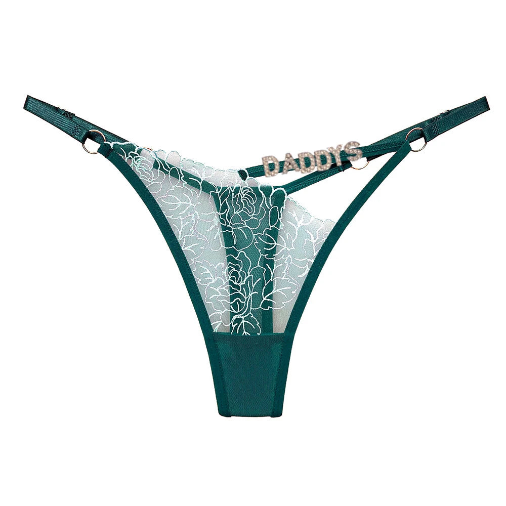 Custom Name Thong Sexy Lace Flower with Letters