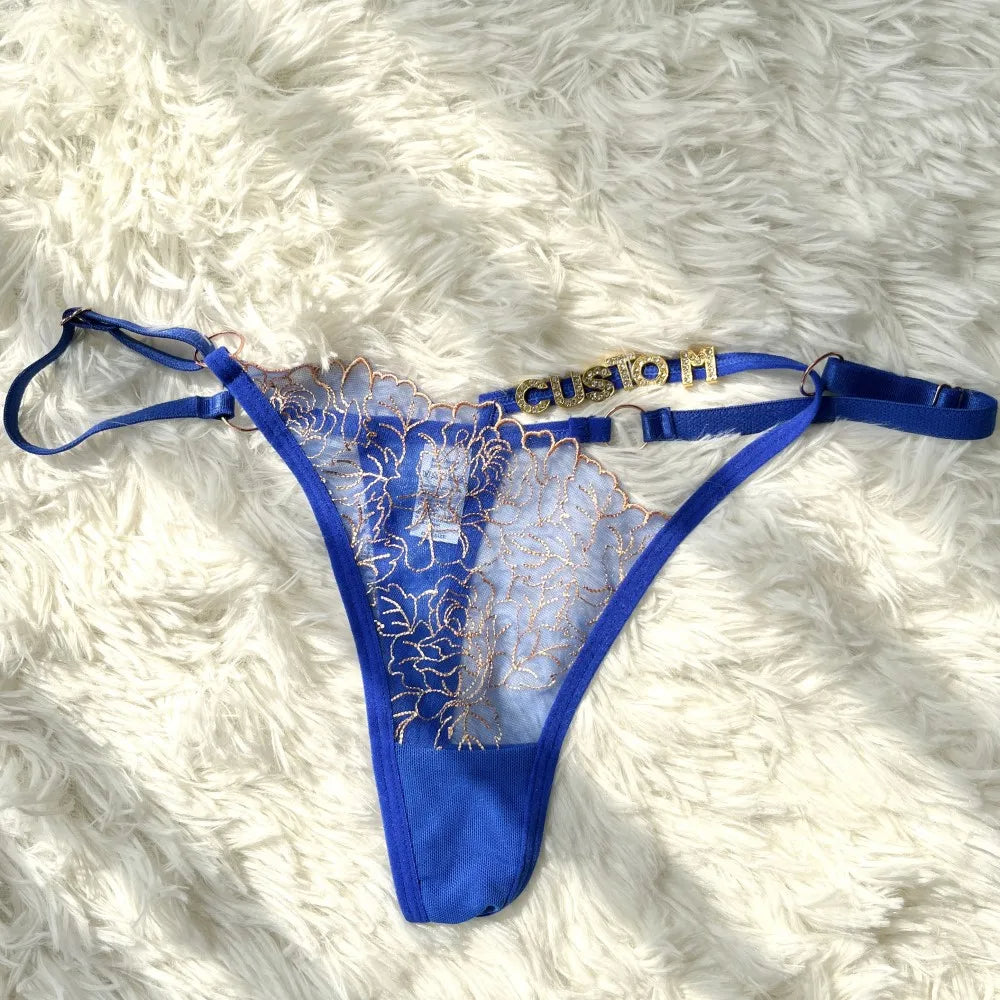 Custom Name Thong Sexy Lace Flower with Letters