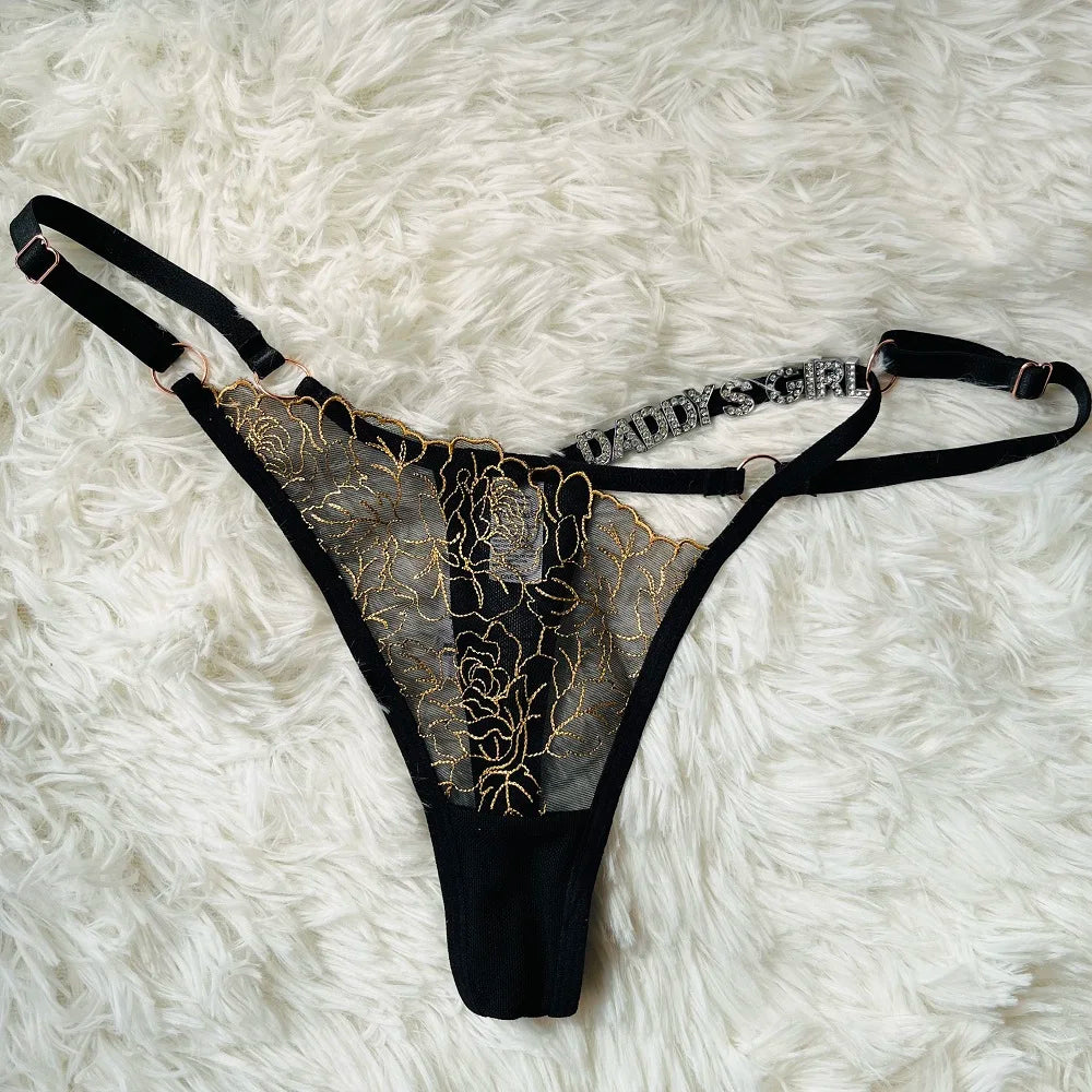 Custom Name Thong Sexy Lace Flower with Letters
