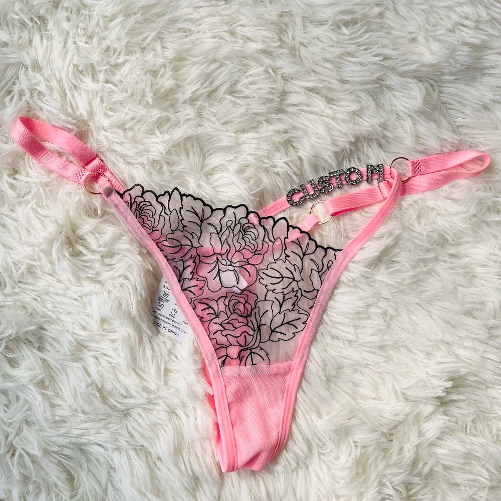 Custom Name Thong Sexy Lace Flower with Letters
