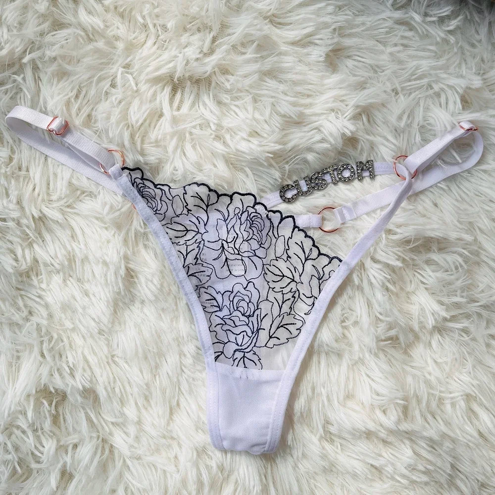 Custom Name Thong Sexy Lace Flower with Letters
