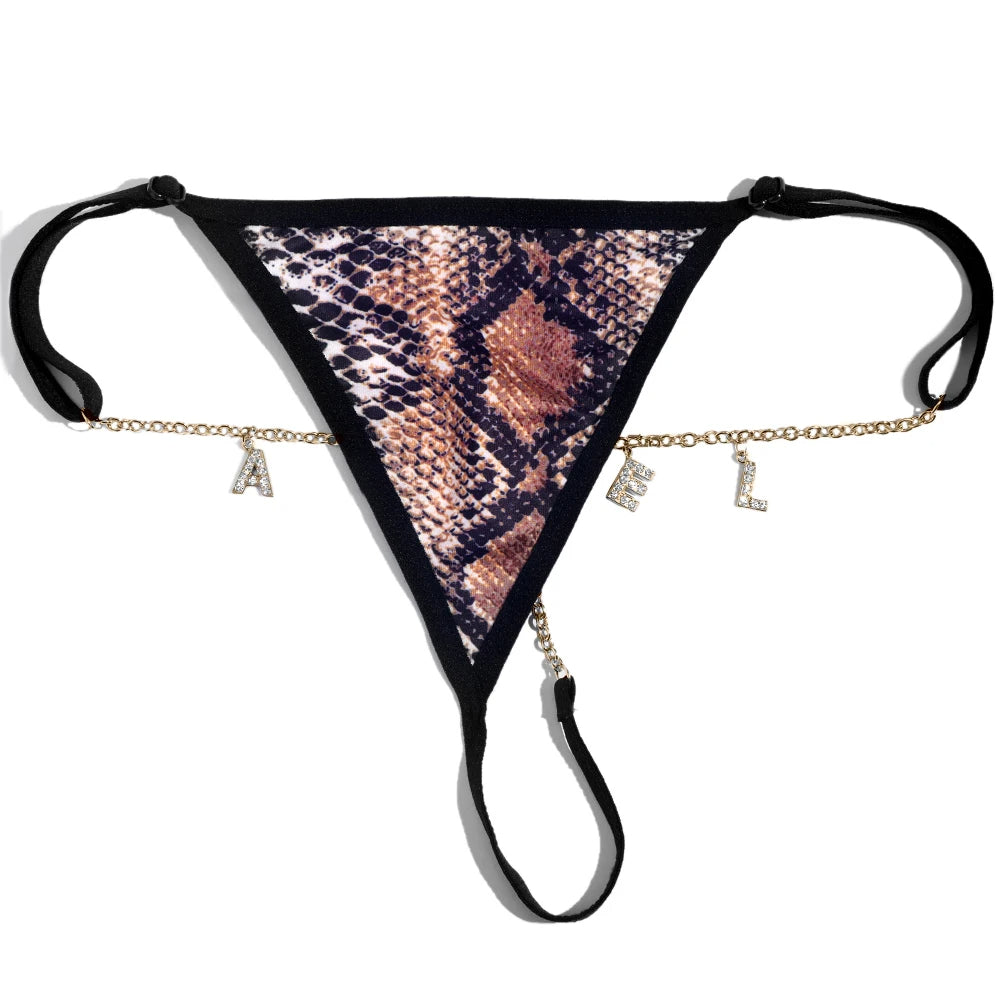 Custom Name Thong Waist Chain Crystal Letter G-String for Women