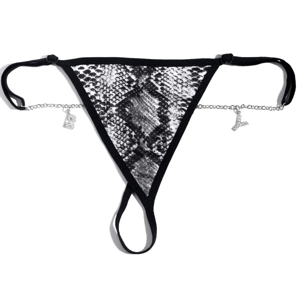 Custom Name Thong Waist Chain Crystal Letter G-String for Women