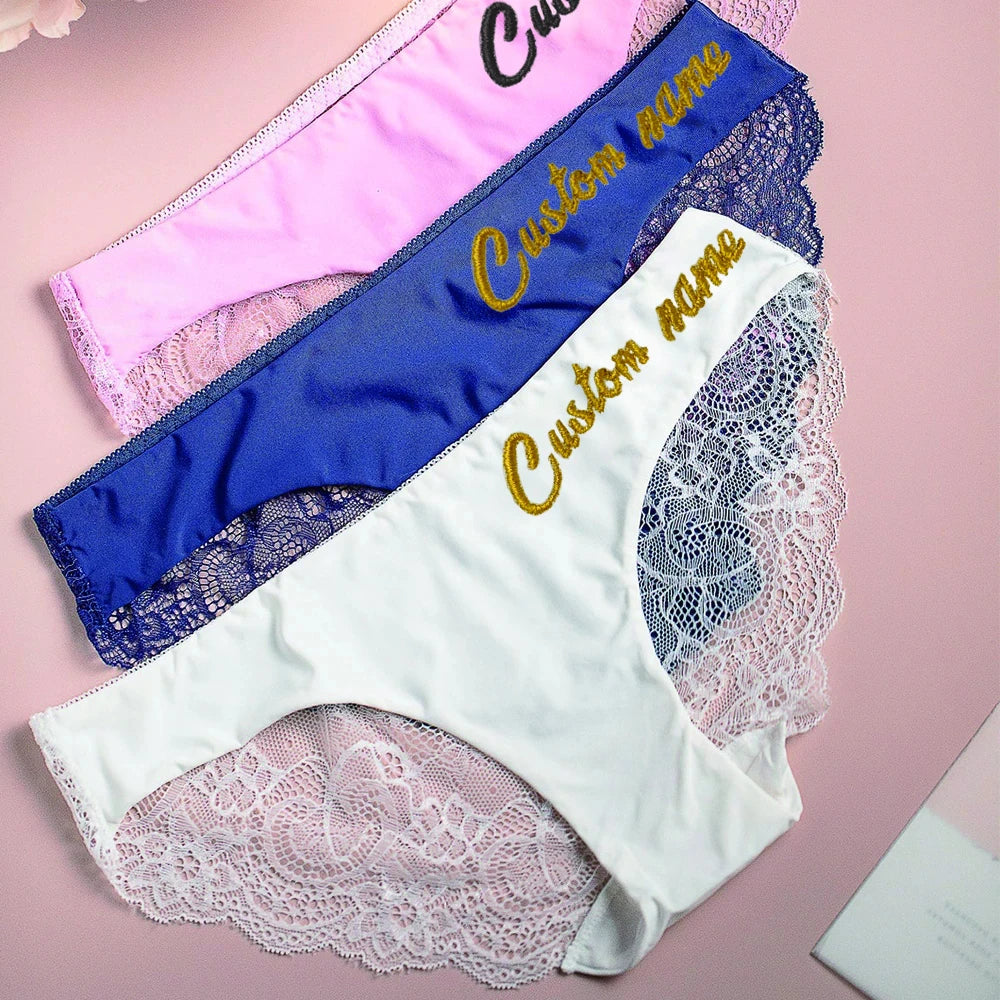 Custom Name Thongs Embroidered Lingerie for Brides & Honeymoon