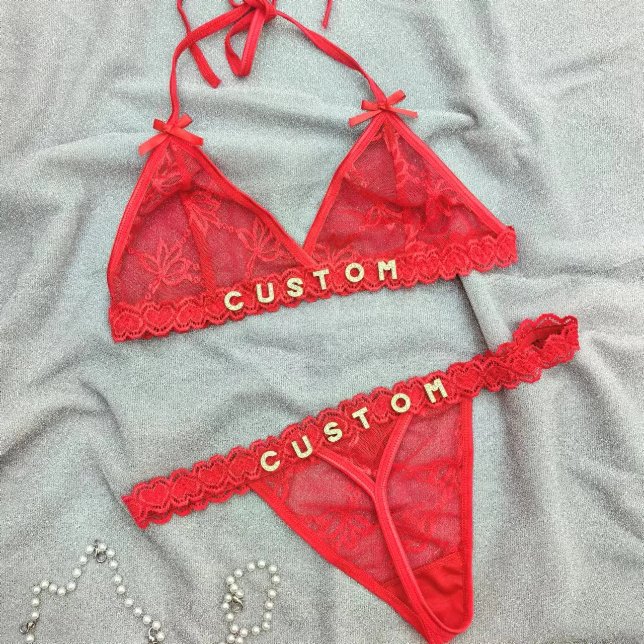 Custom Name Thongs Lingerie Set – Personalized Bra and Panty Set for Women