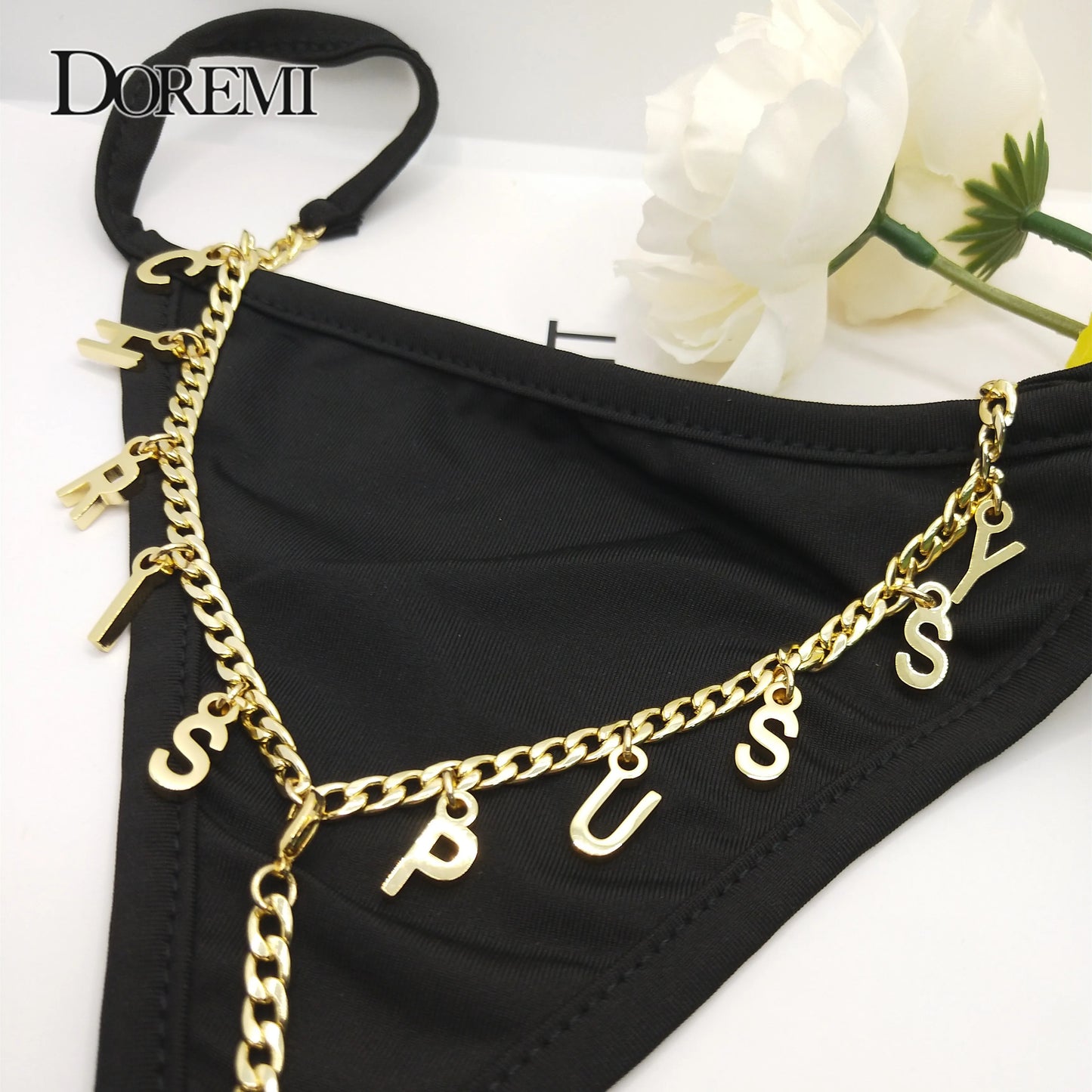 Custom Name Thongs With Personalized Belly Waist Chain for Women