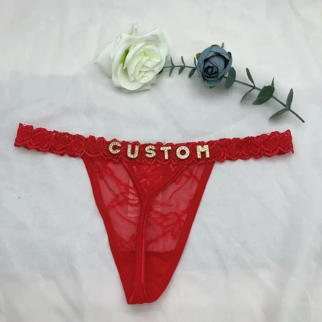 Custom Name Thongs with Personalized Crystal Letters
