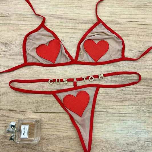 Custom Name Bikini Thong Set – Personalized Triangle Bra & Panties