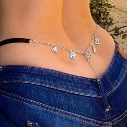 Custom Name Thong Bikini with Multicolor Crystal Waist Chain