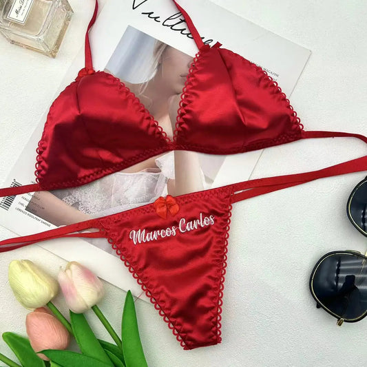 Custom Name Thong Lingerie – Personalized Embroidered Side-Tie Panties