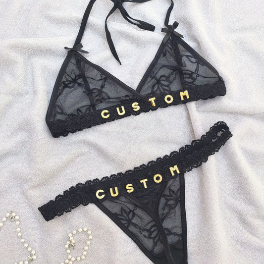 Custom Name Thongs Lingerie Set – Personalized Bra and Panty Set for Women