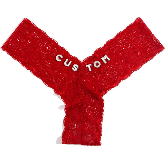 Custom Letters Lace V-String Thong - Personalized Low Waist Bikini Panties for Women