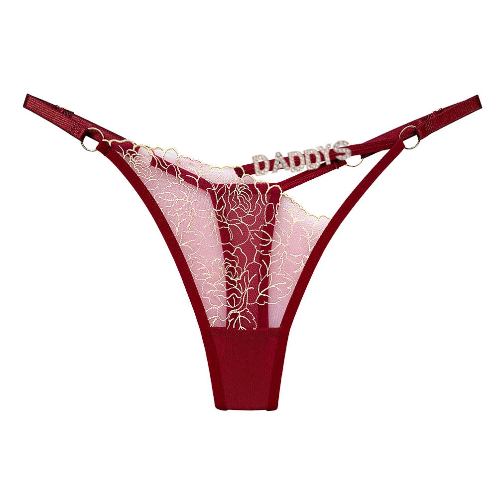 Custom Name Thong Sexy Lace Flower with Letters
