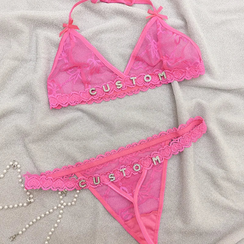 Custom Name Thongs Lingerie Set – Personalized Bra and Panty Set for Women